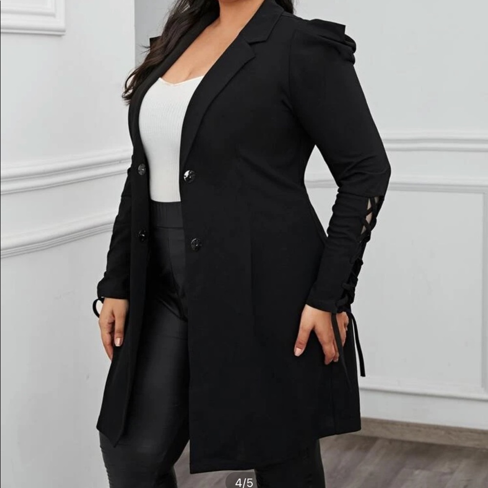 SHEIN Black Blazer with Lace-Up Sleeves